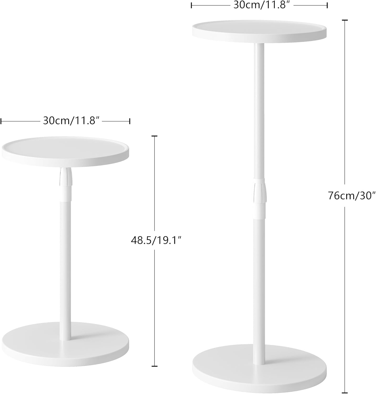 Adjustable Round Side Table, Small End Table, Pedestal Drink Table for Small Spaces, Tall Round Nightstand for Living Room Bedroom Sofa Couch, White ET-010WW