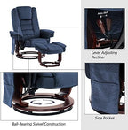 MCombo Swivel Recliner with Ottoman Chair, TV Chair Sets with Vibration Massage, for Small Space Living Room Bedroom 9096 9099 (Textile, Blue)
