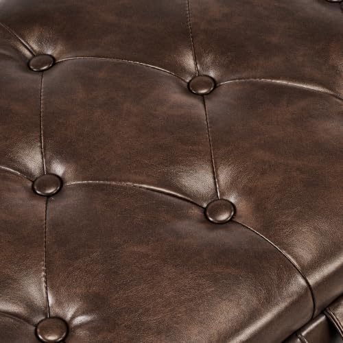 Furniliving 51” End of Bed Storage Bench, Bedroom Bench with Button-Tufted, Upholstered Storage Ottoman Benches Window Bench with Storage, Leather Bench for Living Room, Entryway, PU, BlackBrown