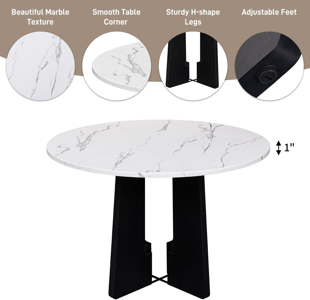 Merax 43 Inch Round Dining Table for 4, Spacious Tabletop Modern Solid and Durable Construction Practical Multi-Purposefor Kitchen Living Room, White+Black