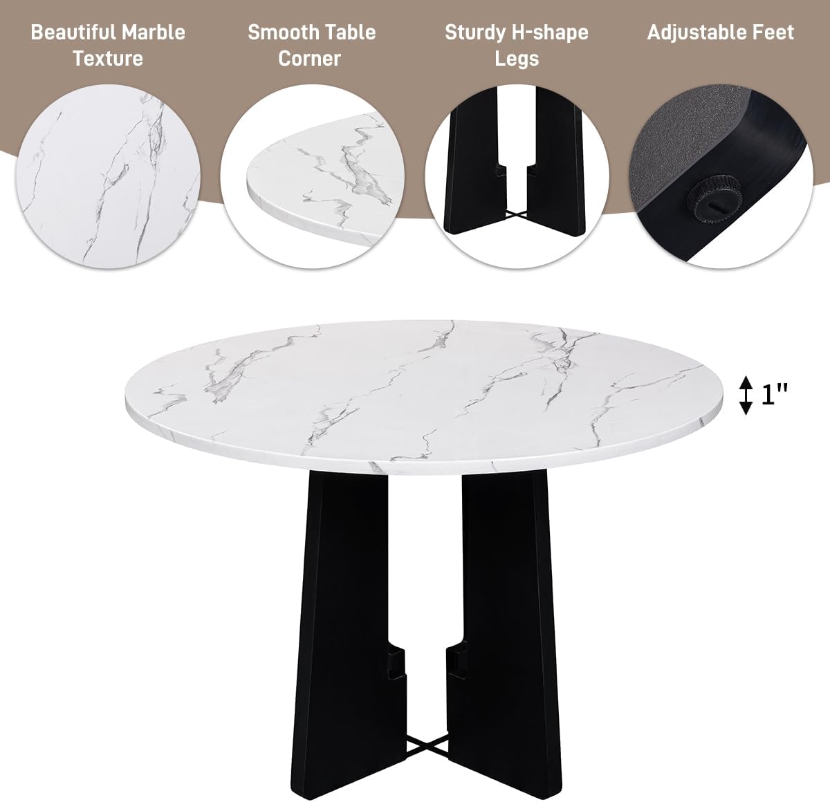 Merax 43 Inch Round Dining Table for 4, Spacious Tabletop Modern Solid and Durable Construction Practical Multi-Purposefor Kitchen Living Room, White+Black