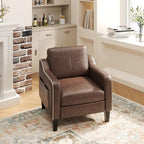 MALOL PU Leather Accent Chair Set of 2, Mid-Century Modern Living Room Armchair Sofa with Removable Cushions & Stitched Armrest Design, Bedroom Chair with Plastic Legs, Chocolate Brown