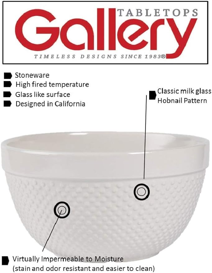 TTU Tabletops Gallery Hobnail Style 4 Piece Classic White Stoneware Nesting Mixing Bowl Set for Baking and Cooking