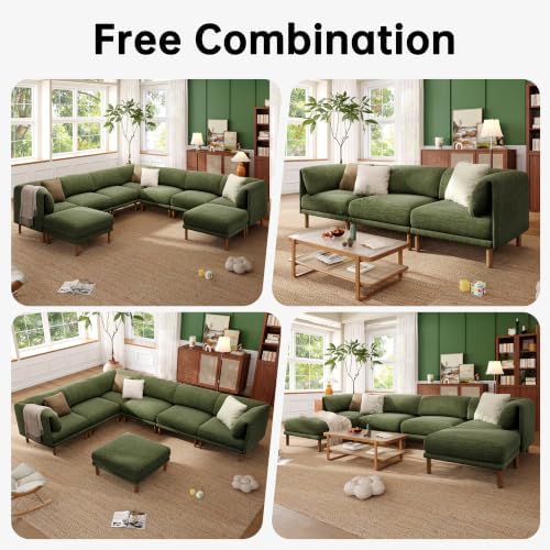 Cloud Sectional Couches for Living Room,Modular Sectional Sofa,Green | Extra Deep 8 Seater,Mid Century Modern Oversized Couches With Ottoman,Solid Wood Leg,Large Sofa for Big Space,Office