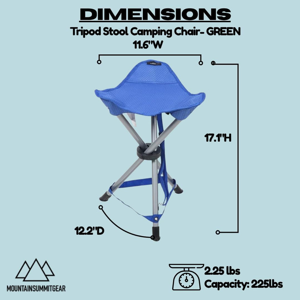 Tripod Stool Camping Chair featuring a lightweight and portable design made from RipStop fabric (2.2 lbs), perfect for Camping, Hiking and Fishing with weight capacity up to 225 lbs.