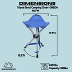 Tripod Stool Camping Chair featuring a lightweight and portable design made from RipStop fabric (2.2 lbs), perfect for Camping, Hiking and Fishing with weight capacity up to 225 lbs.