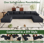 160" U Shaped Cloud Couch, Oversized Modular Sectional Sofa for Living Room | Modern Corduroy Couch, 5 Seater Deep Seat Memory Foam Compressed Sofa, No Assembly Required, Black
