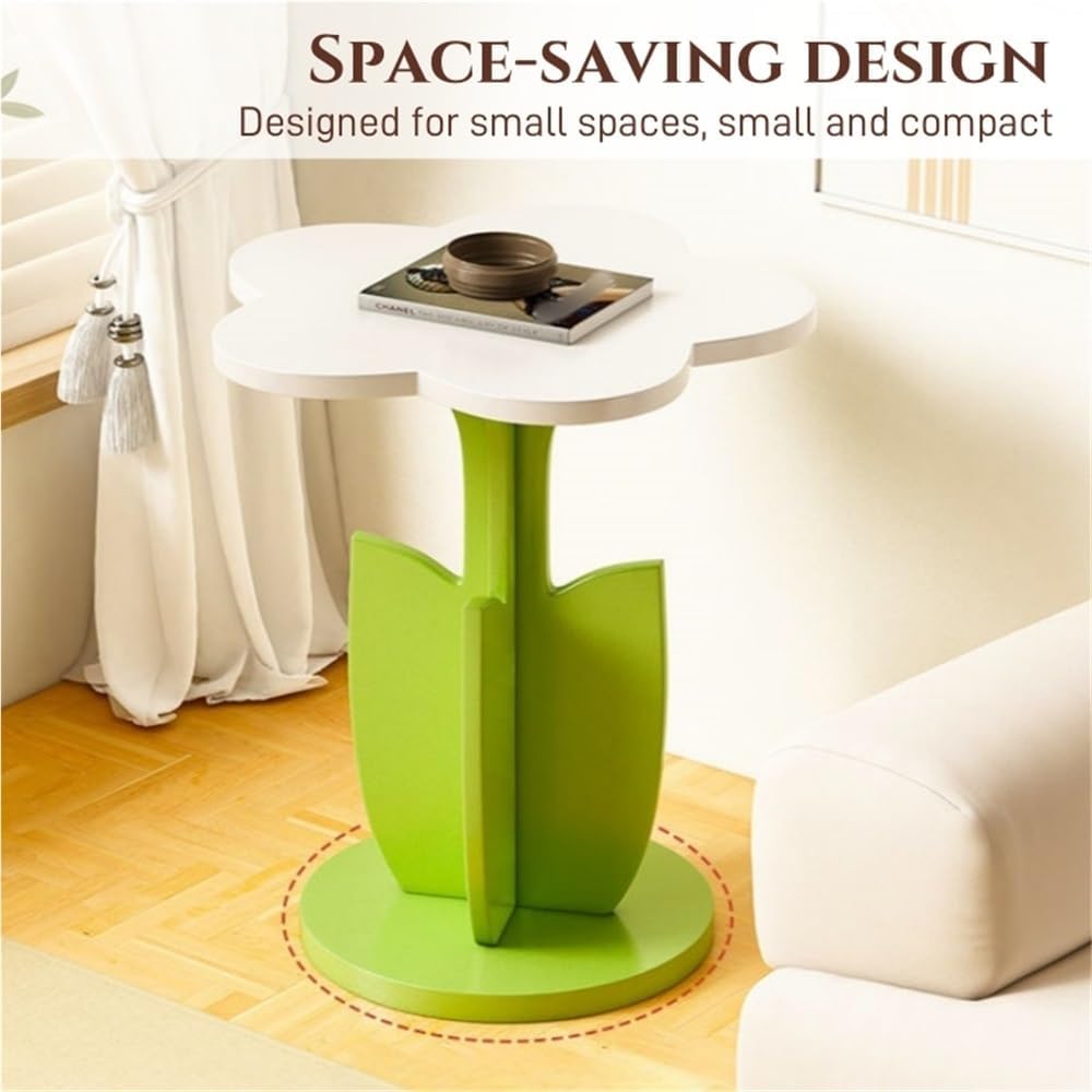 Funky Flower-Shaped Sofa Side Table, Small Nightstand/Coffee Table with Storage Tray, Cute Wooden End Tables, Furniture Decorative for Living Room, Bedroom, Small Spaces(Pink)