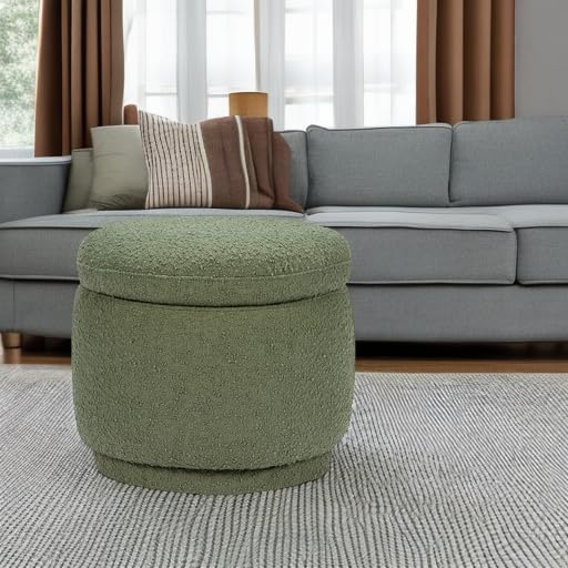 Enoki Storage Ottoman in Olive Boucle, Greenguard Gold Certified