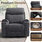 HAOMARKETS 3-Piece Power Recliner Sofa Set with Charging Port, Include Single Recliner Chair, 2-Seater Loveseat Reclining Couch and 3-Seater Reclining Sofa with Cup Holders for Living Room, Dark Grey