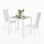 Gizoon 3 Piece Glass Dining Table Set, Kitchen Table and Chairs Set for 2 | PU Leather Modern Room Sets,Small Dining Table Sets,Space Saving Table and Chairs Set for Home, Kitchen,Living Room, White
