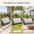 Outdoor Wicker 3-Seat Sofa, All-Weather PE Rattan Patio Couch with Cushions & Metal Frame for Backyard, Porch, Garden, Deck, Beige