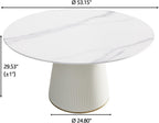 Montary 53” Modern Round Dining Table for 4-6 People, Minimalist Artificial Marble Kitchens Table with Beige Plywood PU Base, Snow Mountain White Sintered Stone Top Dining Room Table