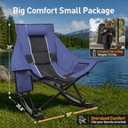 Slendor Oversized Rocking Camping Chair, High Backrest Folding Chair, Blue | 37" Wide, 330lbs | Smooth U-Shape Rocking Base | 600D Oxford, Removable Pillow | Side Pocket, Carry Bag, Quick-Fold