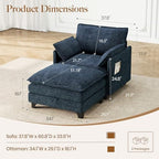 Accent Sofa Chair with Storage Ottoman, Cloud Sigle Couch with Side Pocket for Living Room, Bedroom and Apartment, Navy Blue