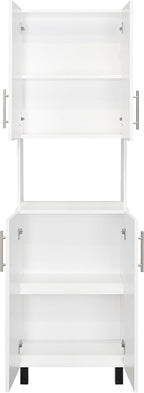 White Kitchen Storage Cabinet: Compact 76.8" Tall Double Door Pantry with Hutch & Shelves - Wood Frame Modern Design for Small Space Organization in Apartments & Homes