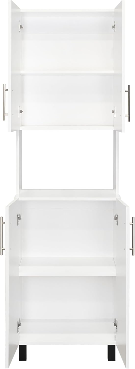 White Kitchen Storage Cabinet: Compact 76.8" Tall Double Door Pantry with Hutch & Shelves - Wood Frame Modern Design for Small Space Organization in Apartments & Homes