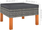 vidaXL Outdoor Footstool - Gray Poly Rattan and Solid Eucalyptus - Steel Frame with Removable and Washable Cushion Cover