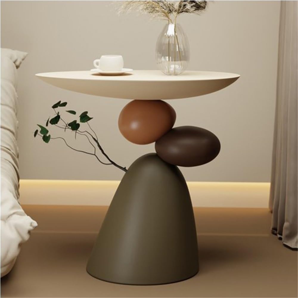 Multifunctional Sofa Side Table, Small Accent Table, Modern Resin End Table, Round Coffee Table for Living Room, Bedroom(Brown)