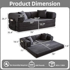 81 Inch Convertible Futon Sofa Bed,Fold Out Floor Sofa Couch with Fixed-Shape Frame,Corduroy Foldable Mattress Pull-Out Couches for Living Room (Dark Grey)