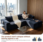 Couch ≈103" L-Shaped Sofa, Modular Sofa in Living Room Comfy Corduroy Fluffy Couch with Deep Seat and Side Pockets, Flexible Module Combination for Living Room (Black, 103IN)