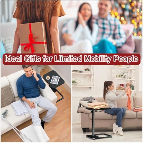 GOYLSER C Shaped Tv Trays Living Room End Table End Stand, Black Minimalist Wooden c Table for Sofa, Height Adjustable Tv Tray Tables Swivel Side Table for Dinner Eating