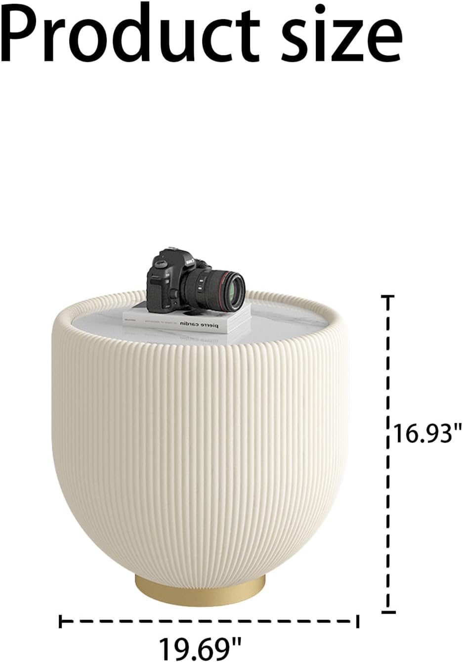 SSLine Bowl-Shape Small Coffee Table Modern Sintered Stone Top Coffee Table in Cream White Leatherette Unique Bowl Side End Table for Living Room Bedroom