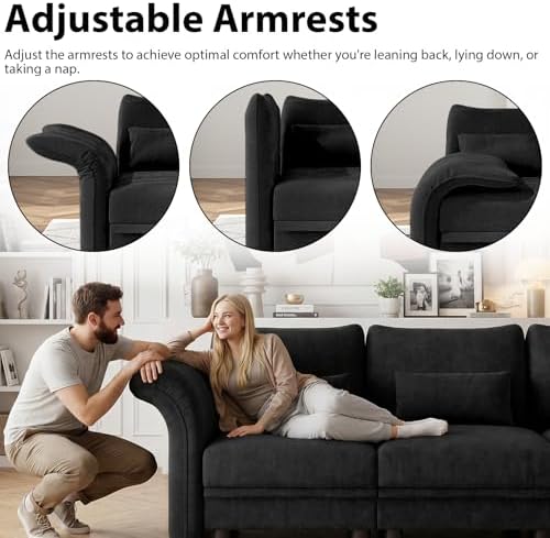 LLappuil Deep Modular Sectional Sofa Sleeper 12 Person Chenille Sectional Couches for Living Room with Storage Ottoman, Adjustable Arms Backs Black