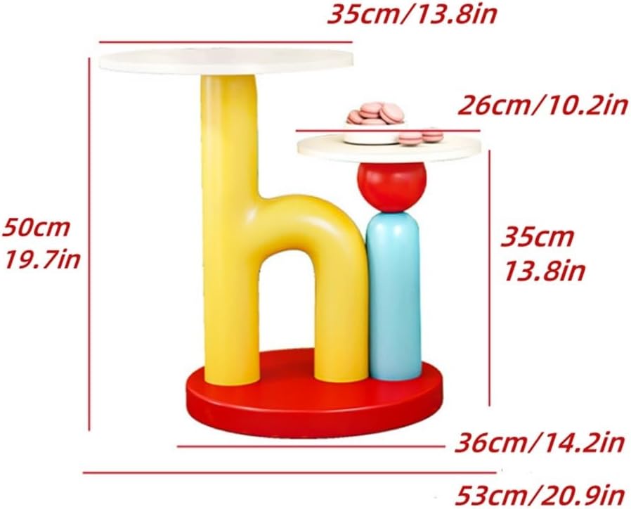 Round End Table with Double-Layer Tabletop, Cute HI-Shape Side Table, Colorful Bedside Table with Stable Base, Coffee Table for Living Room