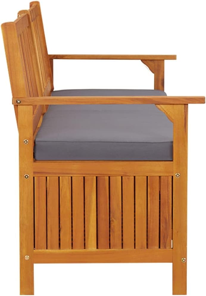 Storage Bench with Cushion 66.9" Solid Acacia Wood Outdoor Bench Seat Durable Patio Furniture for Garden Porch Front Porch Furniture