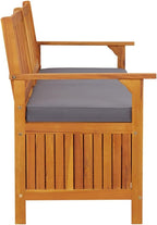 Storage Bench with Cushion 66.9" Solid Acacia Wood Outdoor Bench Seat Durable Patio Furniture for Garden Porch Front Porch Furniture