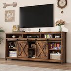 70" LED Farmhouse TV Stand for 80/75/70 Inch TVs,Tall Entertainment Center Storage Cabinets w/Power Outlets and Sliding Barn Door,Rustic TV Stands for Living Room,Media Console Cabinet (Brown)