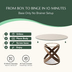 POVISON 51" Modern Round Dining Table, Glass Round Kitchen Table for 4, Tempered Glass Dining Room Table top with Bronze X Carbon Steel Base (Dining Table Only)
