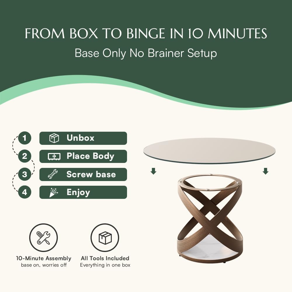 POVISON 51" Modern Round Dining Table, Glass Round Kitchen Table for 4, Tempered Glass Dining Room Table top with Bronze X Carbon Steel Base (Dining Table Only)