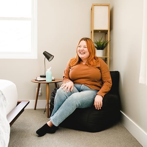 Big Joe Dorm Bean Bag Chair with Drink Holder and Pocket, Black Smartmax, Durable Polyester Nylon Blend, 3 feet | Polystyrene Bean Filled, Refillable, Nylon Polyester, Adult-Sized Comfortable Seating, Supports Up to 250 lbs