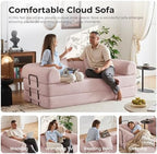 79" Convertible Sofa Bed, Couches for Living Room | Pink | Corduroy Futon Sofa Bed with Pocket Springs, Modular Sleeper Couch in a Box, No Assembly