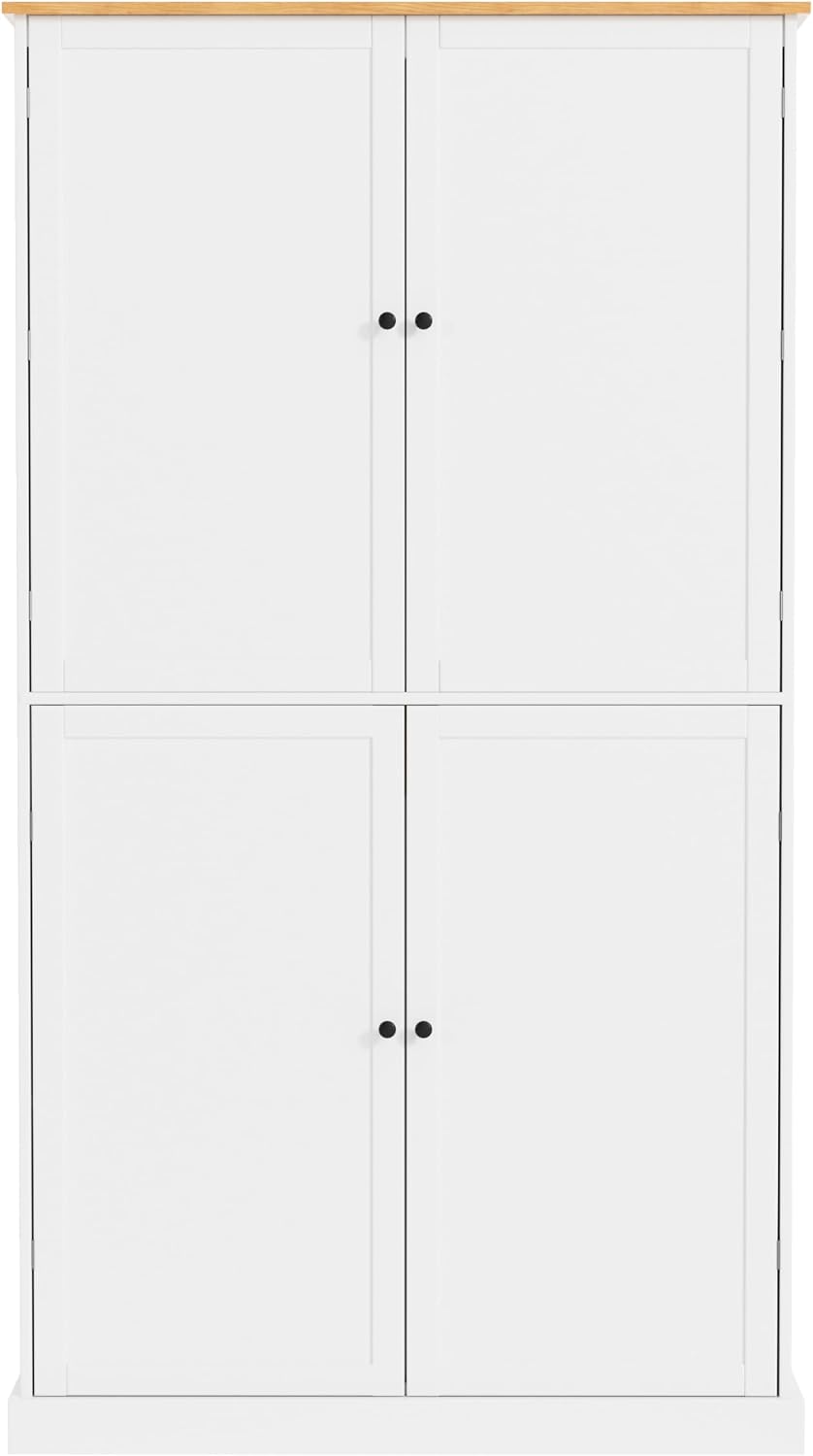 71.3 Inch Tall Freestanding Kitchen Pantry Cabinet, Large Food Storage Cupboard with 2 Drawers, 2 Adjustable Shelves and 8 Door Shelves, Utility Storage Cabinet for Kitchen & Dining Room,White