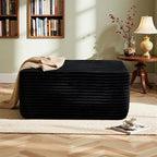 37" Square Cloud Couch Ottoman Footstool, Upholstered Foam Filling Footrest Ottomans for Couch,Large Seat,Soft Fluffy Foot Stool for Living Room Bedroom, No Assembly Required,Black,Plush Corduroy