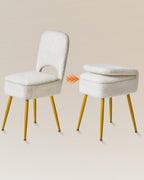 IBUYKE Small Storage Vanity Stool with Folding Backrest, 12.99" x 13.78" x 31.5" Square Teddy Velvet Ottoman, Makeup Chair for Living Room, 4 Metal Legs with Anti-Slip Feet, White WBD027W
