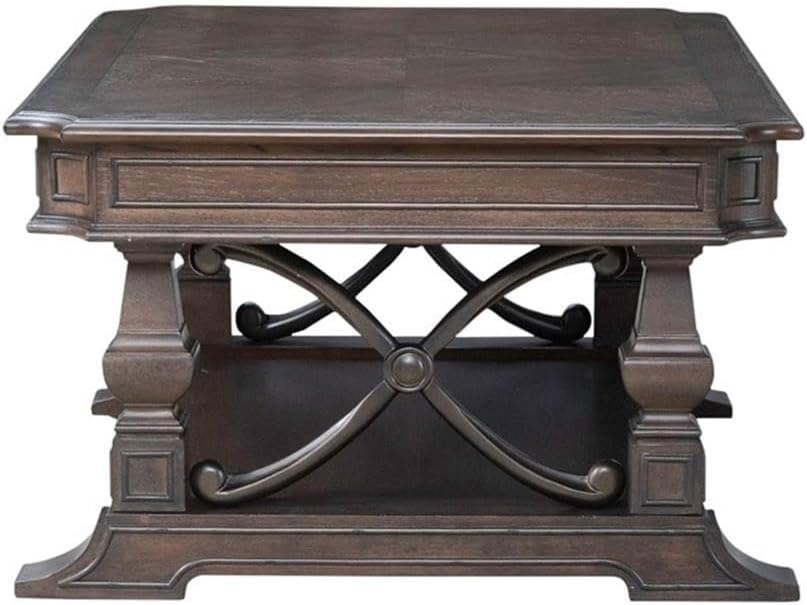 Pemberly Row 3-Piece Cocktail Table Set, Rubberwood and Hickory Veneers, Chateau Brown Finish, Includes 1 Cocktail Table with Casters and 2 End Tables, Bottom Shelves and Drawer, Living Room Furniture