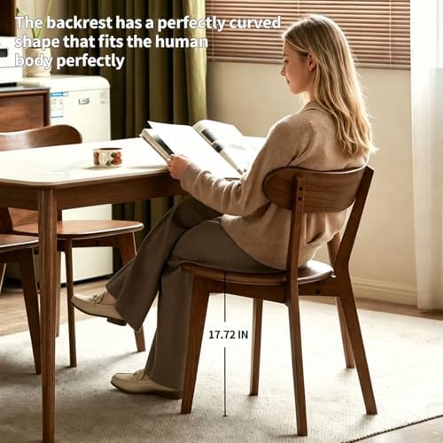 Walnut Dining Chairs Set of 2, Solid Oak Wood | Mid Century Modern, Armless & Curved Back. Heavy Duty 400 LBS, Easy Assembly. for Kitchen, Dining Room & Breakfast Nook