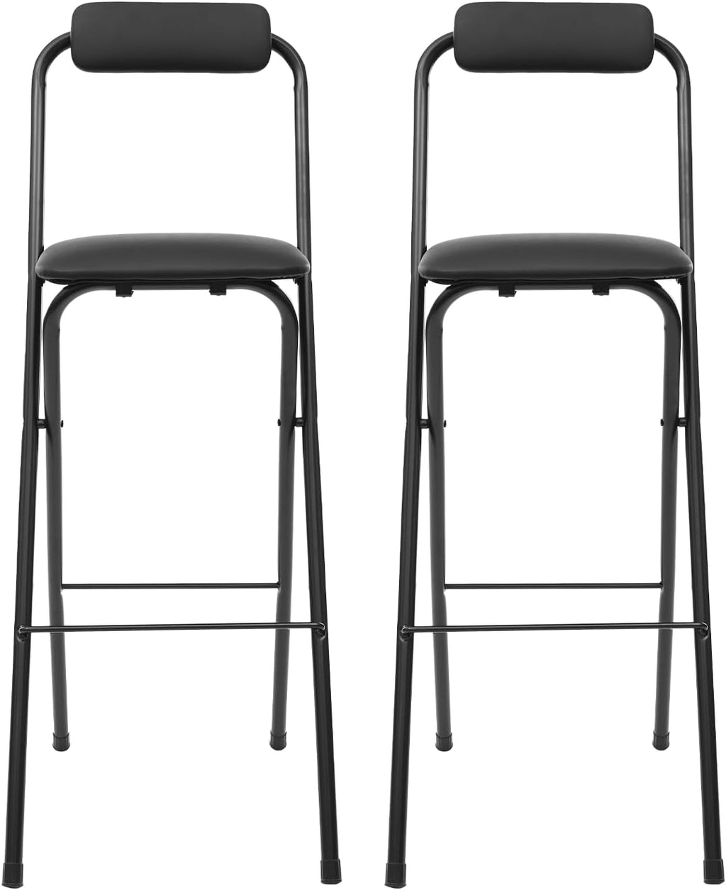 LOYALHEARTDY 2 Pcs Folding Stool, 29.5 in Folding Bar Stool with Backrest Cushioned Padded Folding Stool Portable Counter Height Bar Stool for Camping Kitchen Home Office (Black)