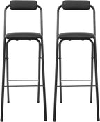 LOYALHEARTDY 2 Pcs Folding Stool, 29.5 in Folding Bar Stool with Backrest Cushioned Padded Folding Stool Portable Counter Height Bar Stool for Camping Kitchen Home Office (Black)