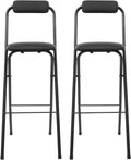 2Pcs Foldable Bar Chair, Tall Folding Chair, Portable Folding Stool Seat Height 29.53in for Outdoor/Indoor Kitchen Home Bar, Assembly Free (Black)