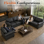 Couchus 88" W Living Room Furniture Sets, 3-Seater&Loveseat&Single, Grey | Faux Leather Fabric Sofa and Couch Sets, Mid-Century Sofa Set with Nailhead Trim