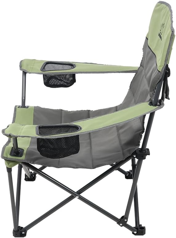 Quilted Double Camping Chair and Single Camping Chair with Padded Seat and Back for Camping/Hiking/Backpacking – Available in Low and Standard Heights (Low Chair (Gray/Asparagus))
