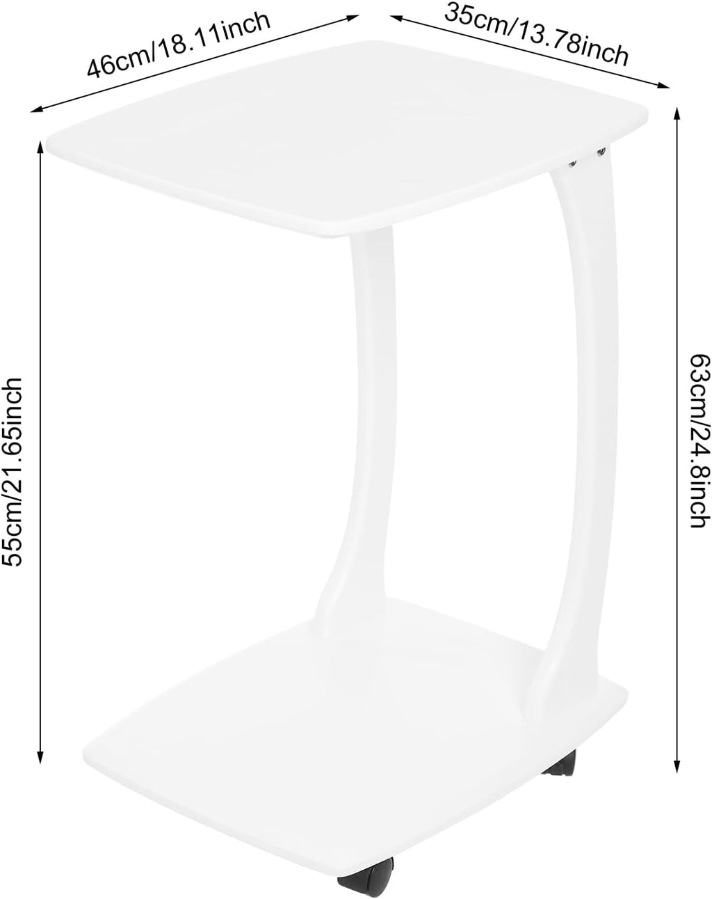 Solid Wood End Table, C-Shaped Side Table with Wheels, TV Tray Table, Couch Table That Slide Under for Small Space, Living Room, Bedroom (White)
