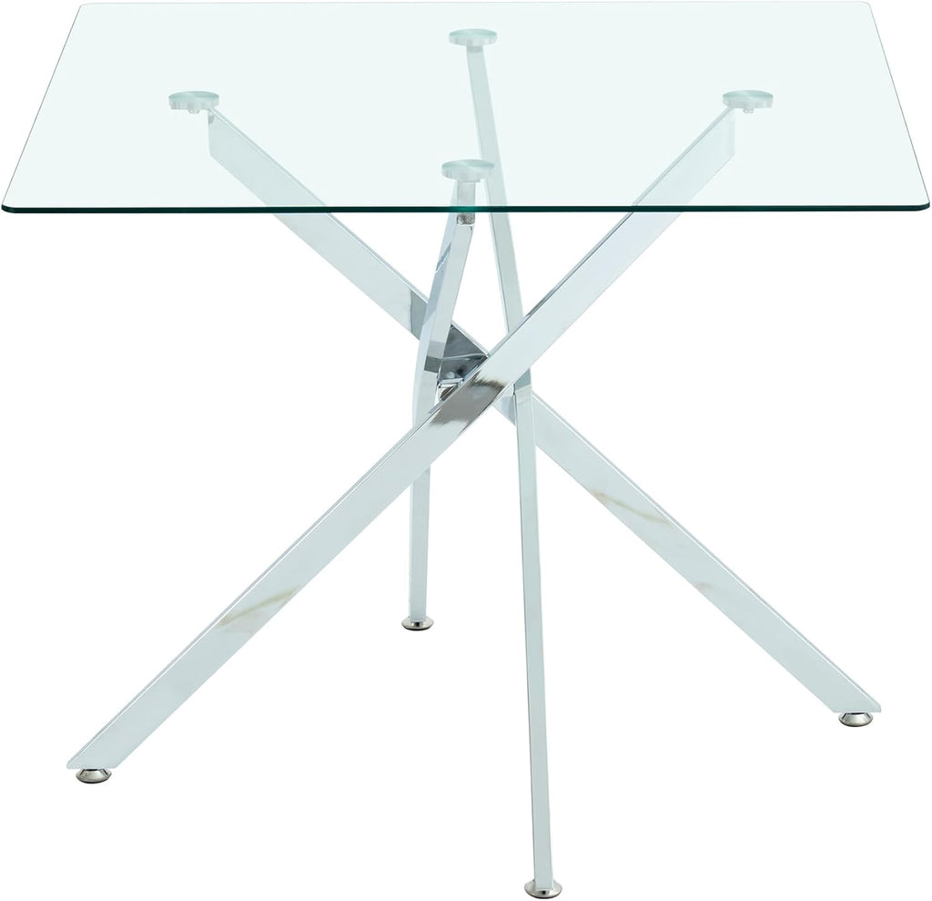 HomVent 36'' Square Glass Dining Table Set for 4,Modern Square Glass Kitchen Table Set for 4, Dining Room Set with Dining Chairs for Kitchen