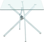HomVent 36'' Square Glass Dining Table Set for 4,Modern Square Glass Kitchen Table Set for 4, Dining Room Set with Dining Chairs for Kitchen