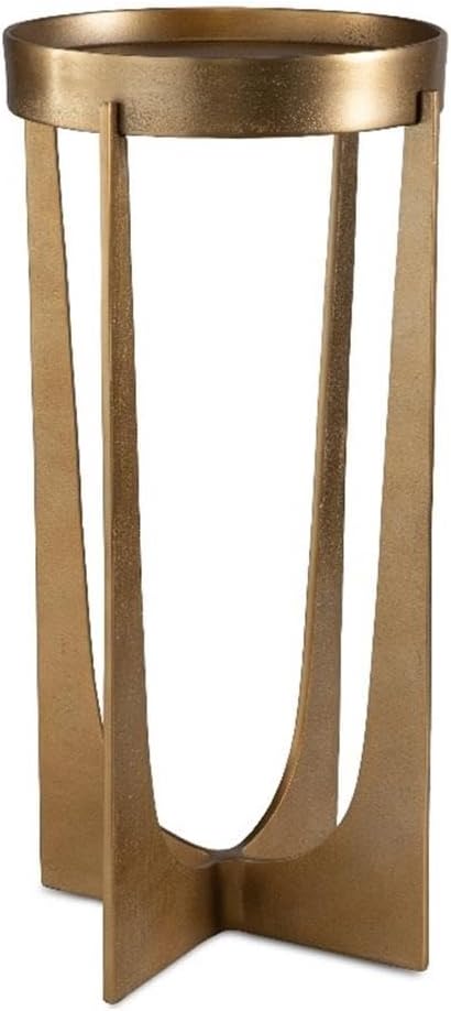 BOWERY HILL Accent Table, 24.3" H x 12.2" W x 12.2" D, Cast Aluminum, Antique Brass Finish, Round Tray Top, Elegant and Durable Design, Practical Living Room or Entryway Furniture